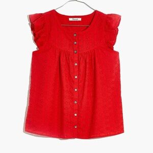Madewell Red Eyelet Ruffle Blouse - Size Medium